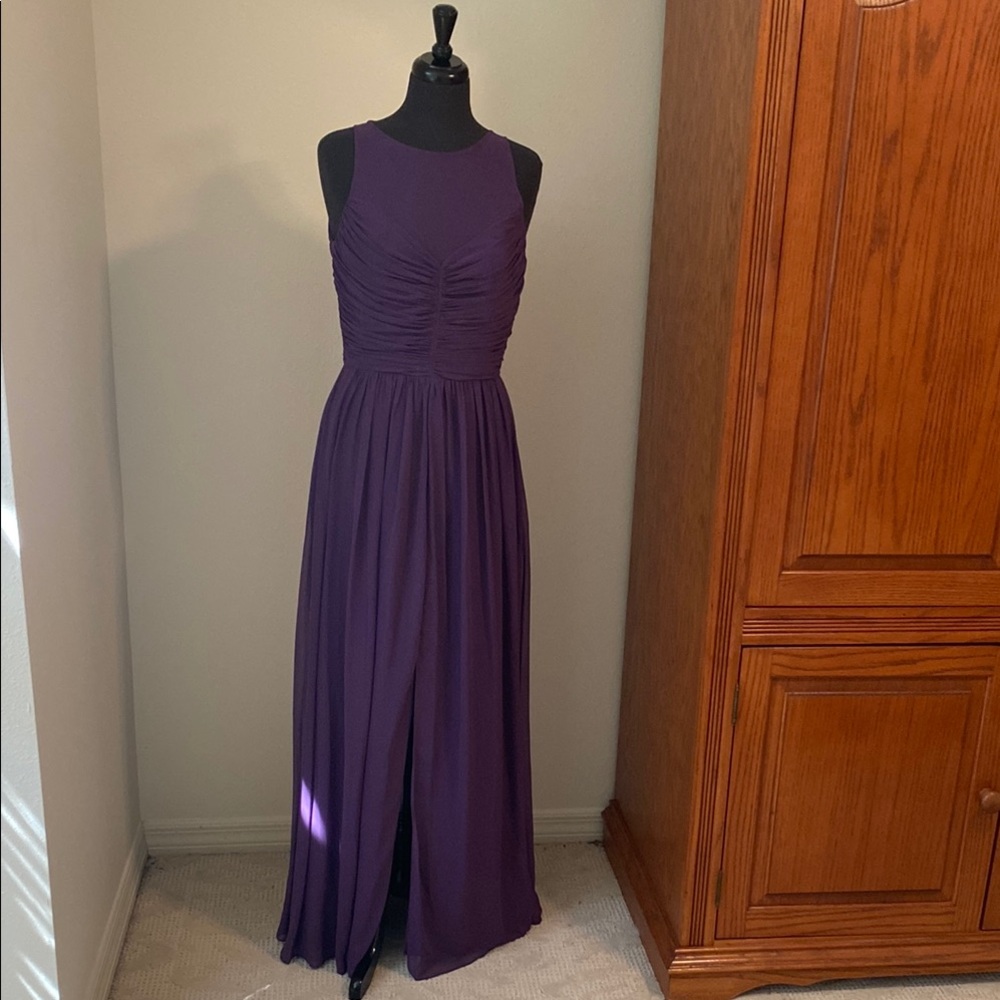 Dessy Collection Purple Halter Maxi Dress for Weddings